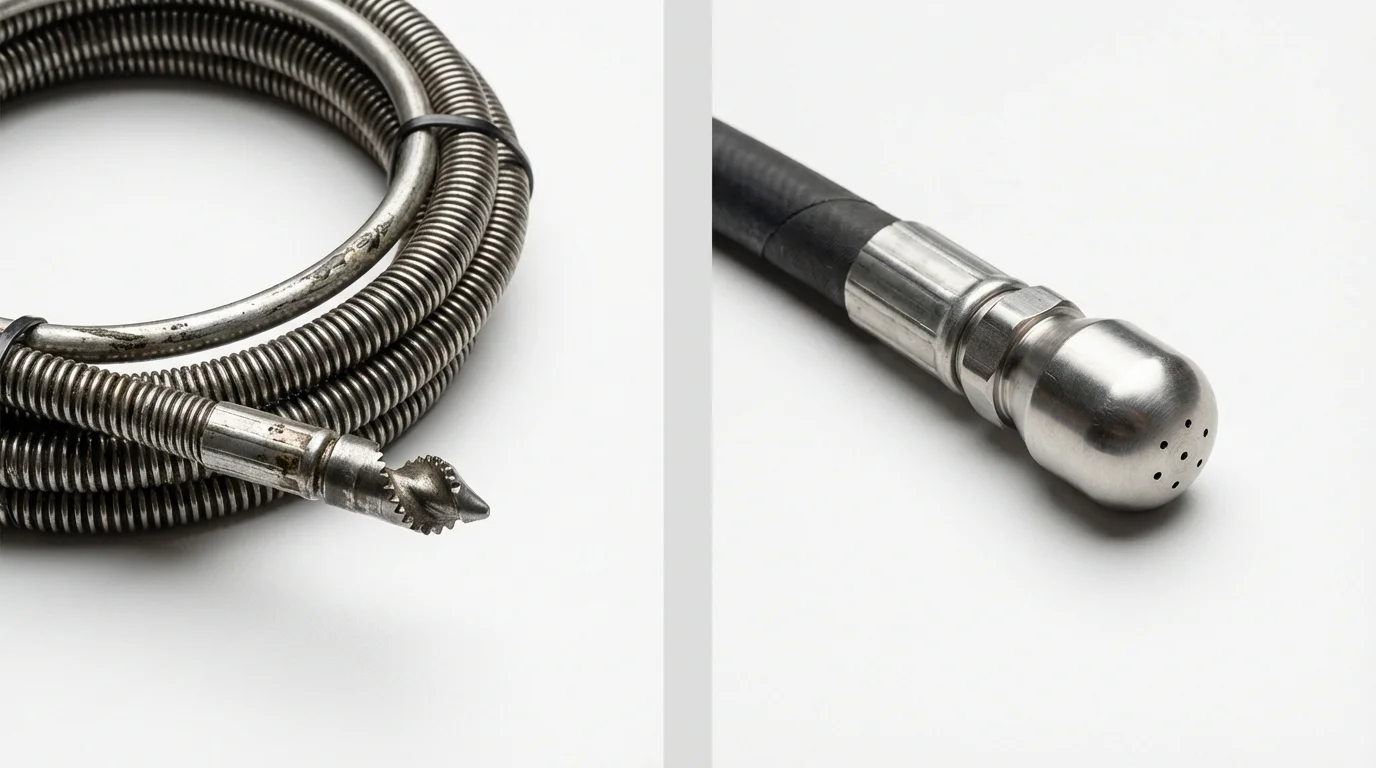 Drain snake cable and hydro jetting nozzle used for drain cleaning in Cromwell, CT