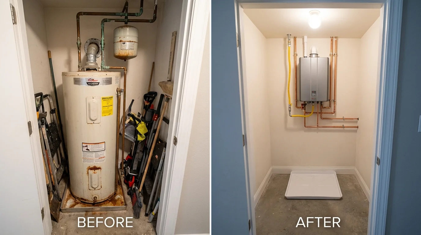 Tank water heater versus wall-mounted tankless unit comparison for Cromwell, CT homeowners